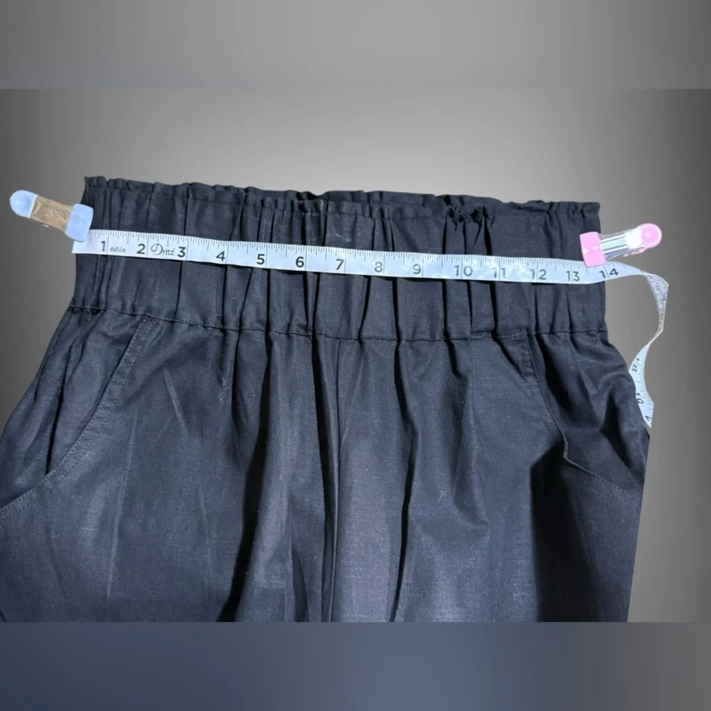 Kourt Flax Linen Crop Summer Pants Black Size Medium Wide Leg Crishelle - Picture 7 of 15